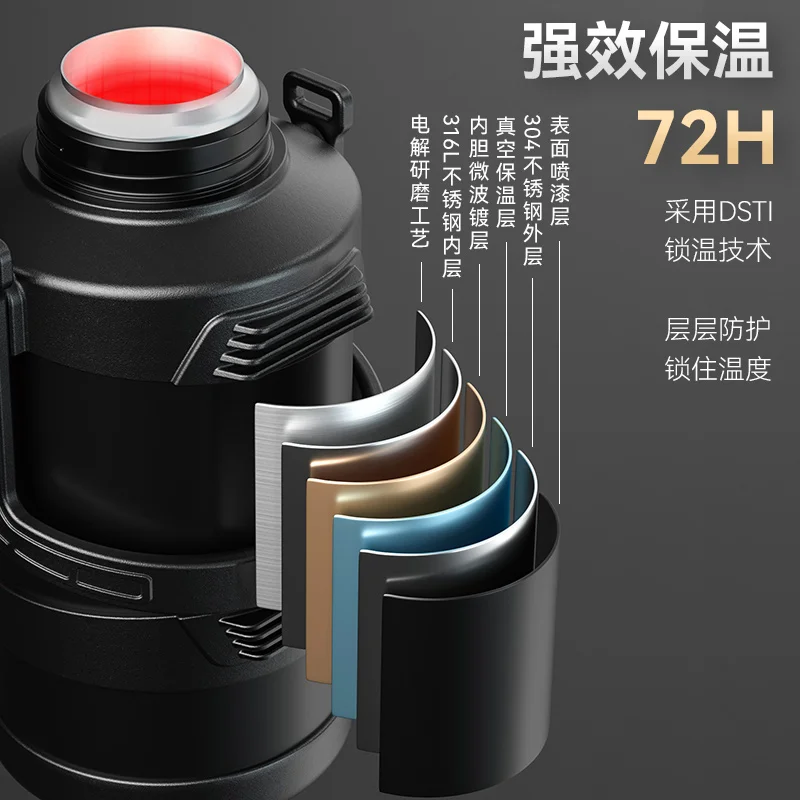 보온병 물병 절연 대용량 스테인레스 스틸, 휴대용 차에 적합, 3L, 4L, 5L