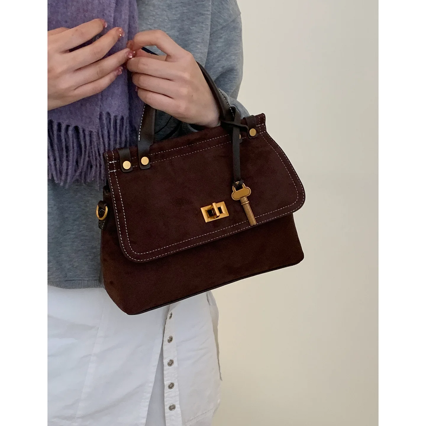 2025 Luxury Brand Rodeo Bags Leather Brown Suede Totes Gold Buckle Shoulder Fashion Women Handbag