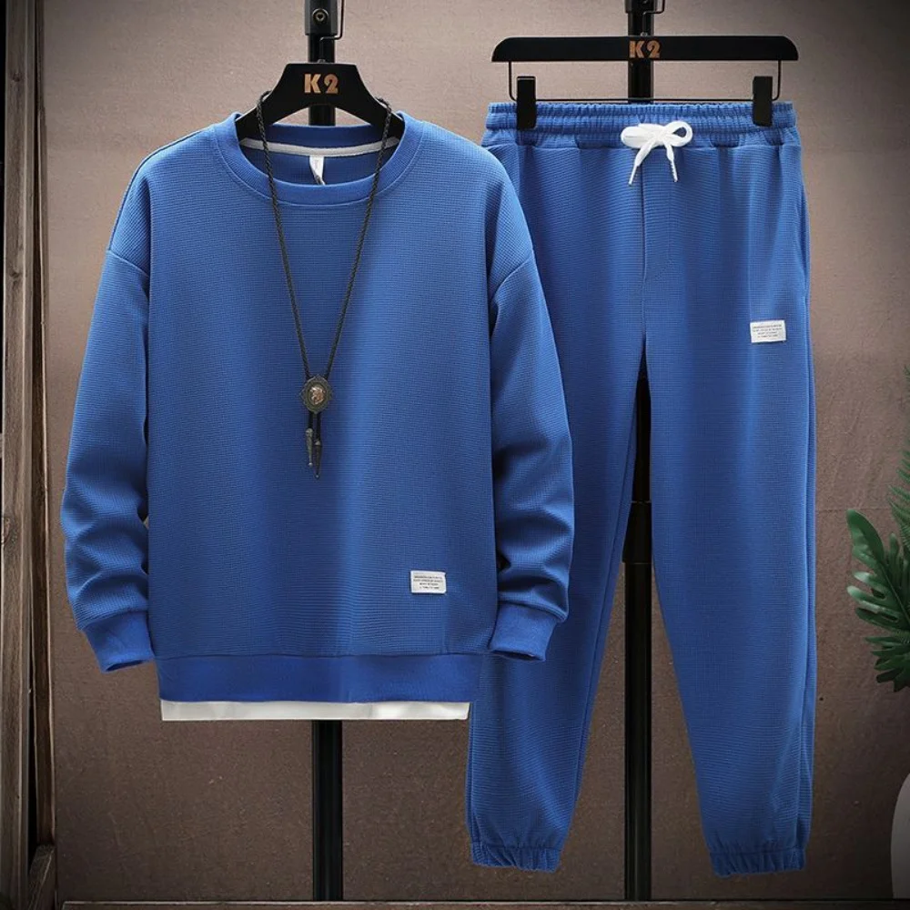 

Blue Tracksuit Men Hip Hop 2 Piece Set Men Fashion Clothing Solid Color Jogging Suit Men Sweatsuits Long Sleeve Spring Autumn
