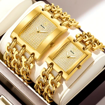 YaLaLuSi Brand 2024 Hot Sale Men’s Women’s Watches Couple’s Watches 1 Pair Gold Luxury Luxury Box Watch Remover Ion Gold Plating