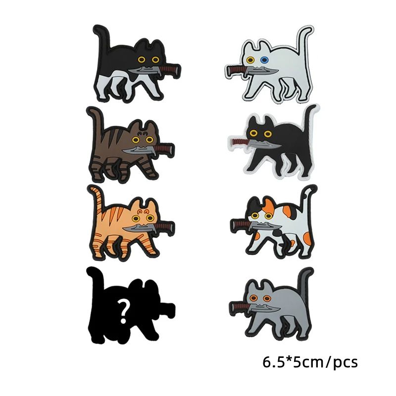 Black Cat with Knife Patches PVC Patch for Clothing Military Patches