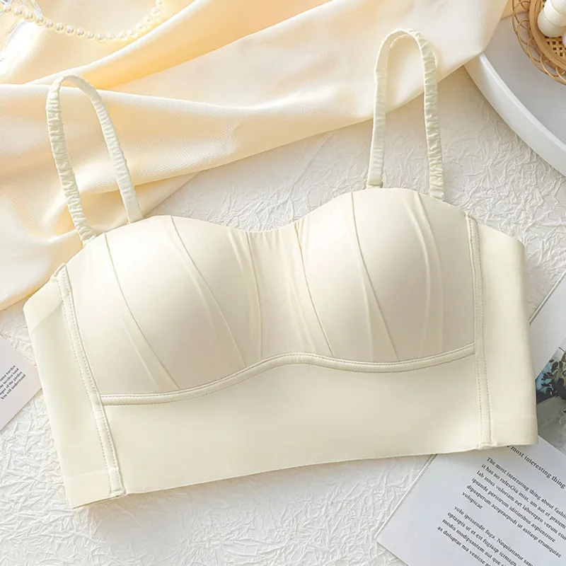 New Nylon French Pleated Bra New Detachable Ringless Thin Bra Without Underwire Seamless Underwear for Women Bras for Women