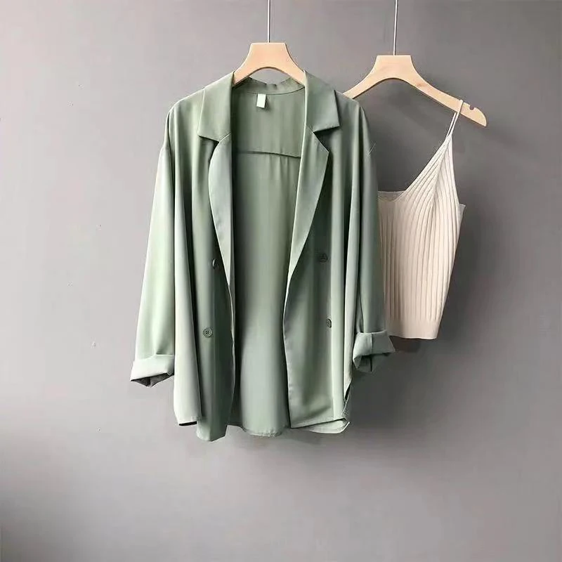 Spring Autumn Women's Elegant Fashion All-match Draped Blazers Ladies Solid Color Cardigan Coat Female Temperament Jacket Top