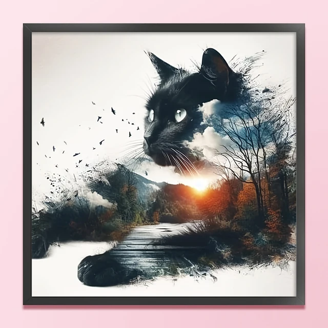 Fil de coton écologique à broder complet 11CT, Kit de point de croix imprimé chat, Art 40x40cm 3