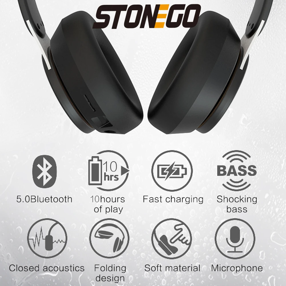 Stonego-fones de Ouvido Estéreo Bluetooth Dobráveis Fone de Ouvido sem Fio Hifi Som de Graves Profundos Microfone hd Orelhas de Couro pu - Image 4