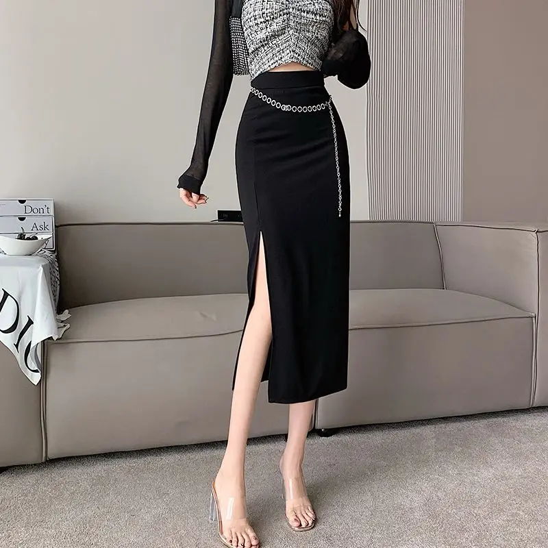 

Long Skirt 2024 Women Spring Autumn New Slim Package Hip S Female Sexy High Waist Split S Ladies Solid Color Skirts Q667 Clothin