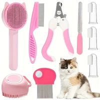 8Pcs Cat Brush Beauty Kit with Pet Nail Clippers and Files Pet Self-Cleaning Kit Flea Comb Pet Shampoo Bath Brush Pet Sheddin 1