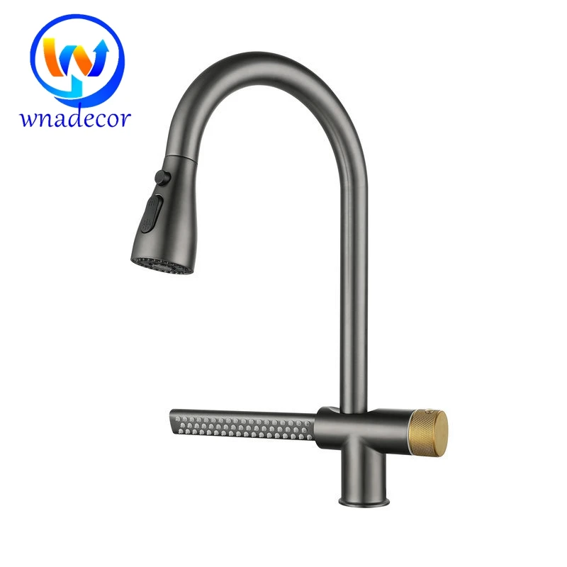 Stainless Steel Vertical Faucet Kitchen Sink Deck Mounted Tap Hot Cold Water Mixing Valve Pull-out Universal Plumbing Bibcock