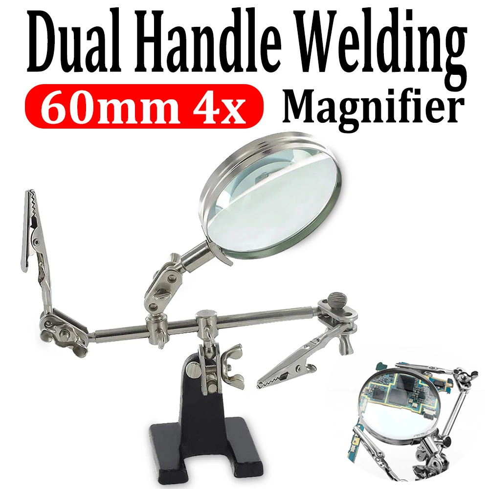 

Helping Third Hand Tool Soldering Stand With 4X Welding Magnifying Glass led 360 Degree Rotating Adjustable 2 Alligator Clips