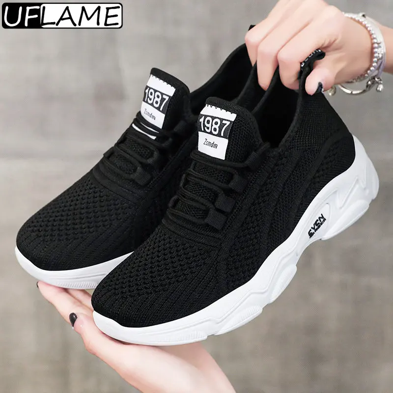UFLAME Shoes for Women Solid Sneakers Women's Mesh Breathable Women's Running Shoes Comfortable
