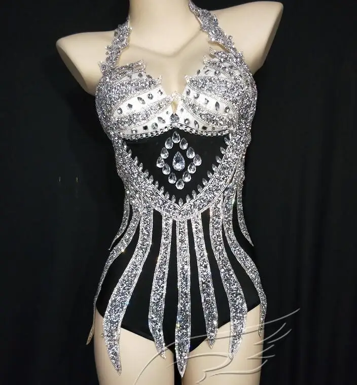 

Nightclub DJ Dance Jumpsuit Rhinestone Stage Shiny Cloth Women Sexy Jellyfish