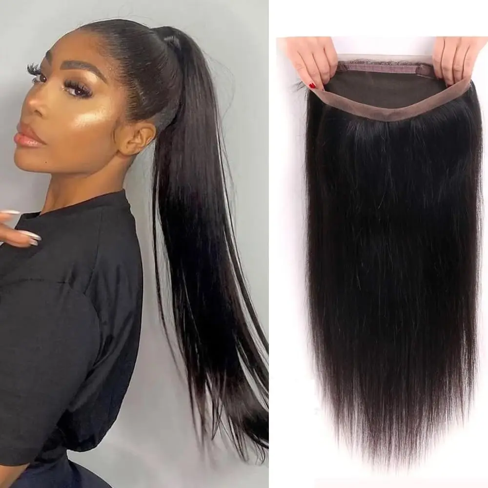 360 Lace Frontal Only Straight Human Hair Pre-Plucked Transparent Lace Closure Only Natural Color 360 Closure for Women human hair lace closure
