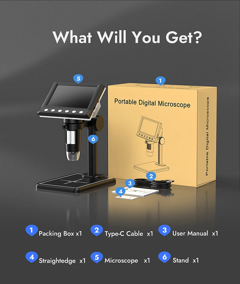 4.3inch LCD Digital Microscope 1000X USB Microscope Soldering Microscope with 8