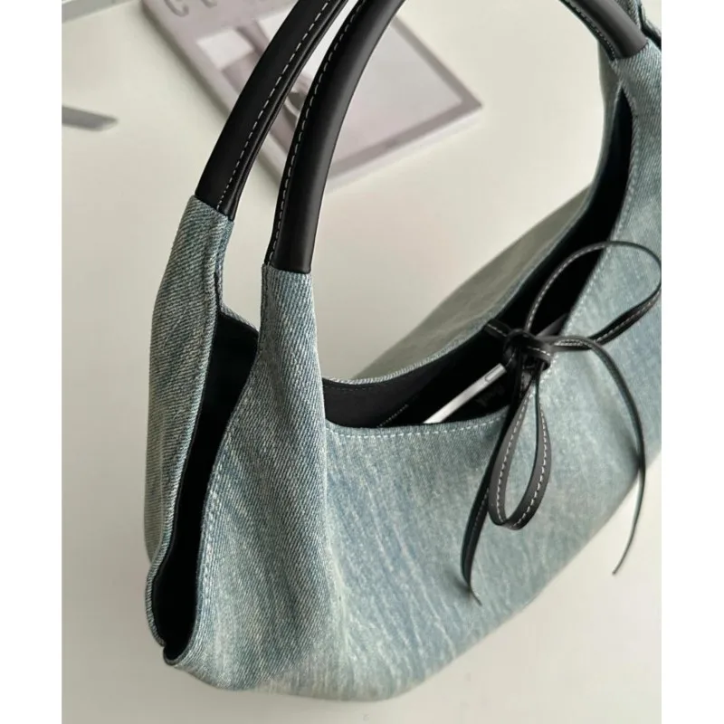JIAERDI Vintage Bow Denim Handbag Women New Harajuku Patchwork Chic Casual Shoulder Bags Ladies Hot Girls Blue Underarm Bag Y2k