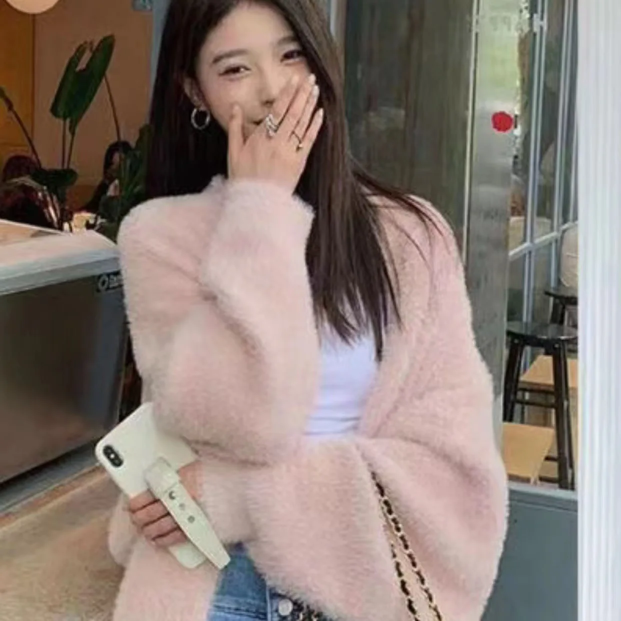 Fluffy Long Cardigan Women Elegant Long Sleeve Fur Loose Female Knit Sweater Coat 2023 Autumn Winter Street Maxi Lady Outwear