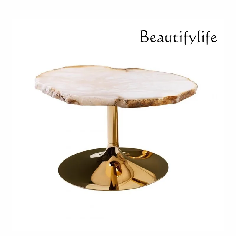 

Designer High-End Marble Coffee Table Home Model Room Small round Table Special-Shaped Metal Side Table