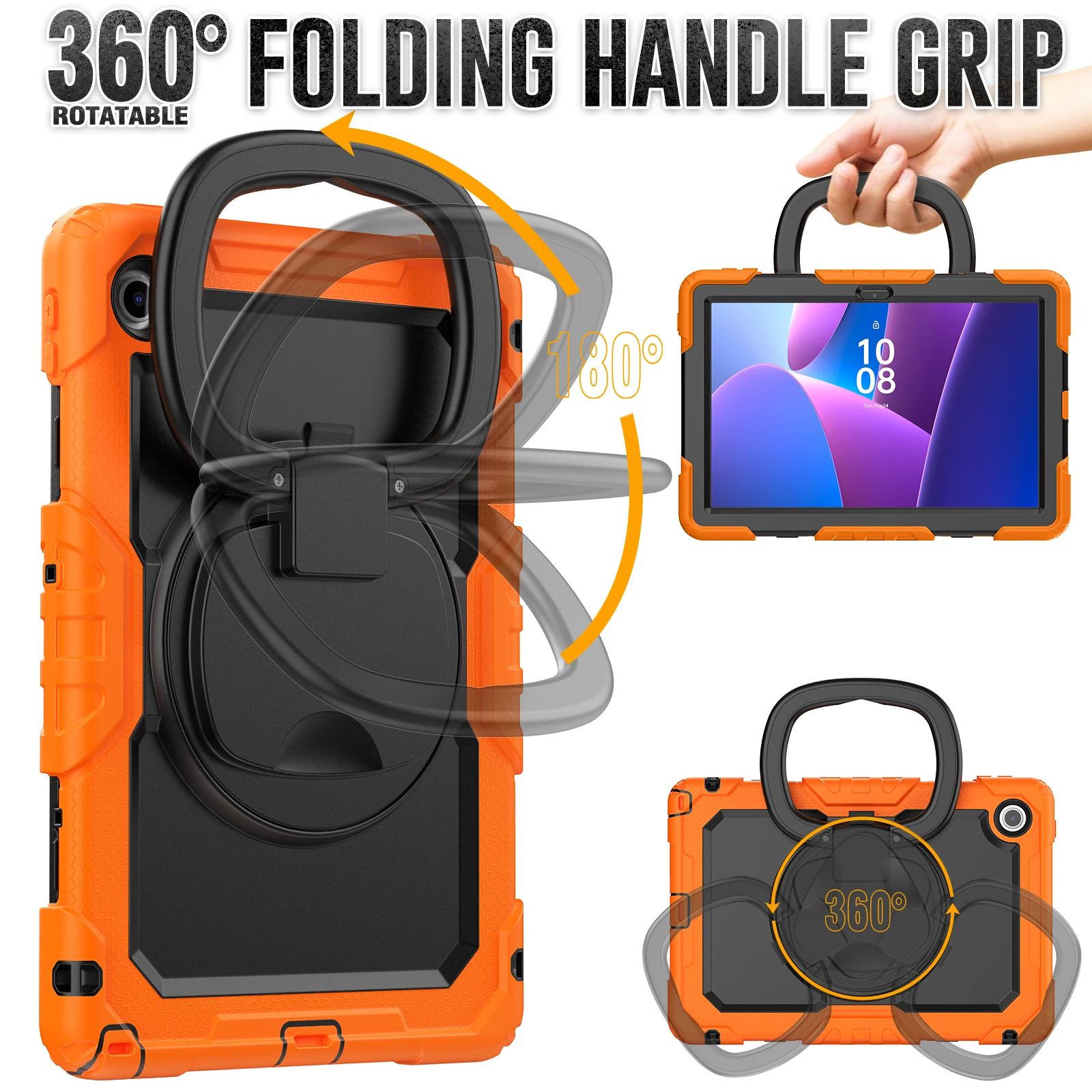 Heavy-Duty Shockproof Tablet Case with 360° Rotatable Bracket, 10.1 Inch