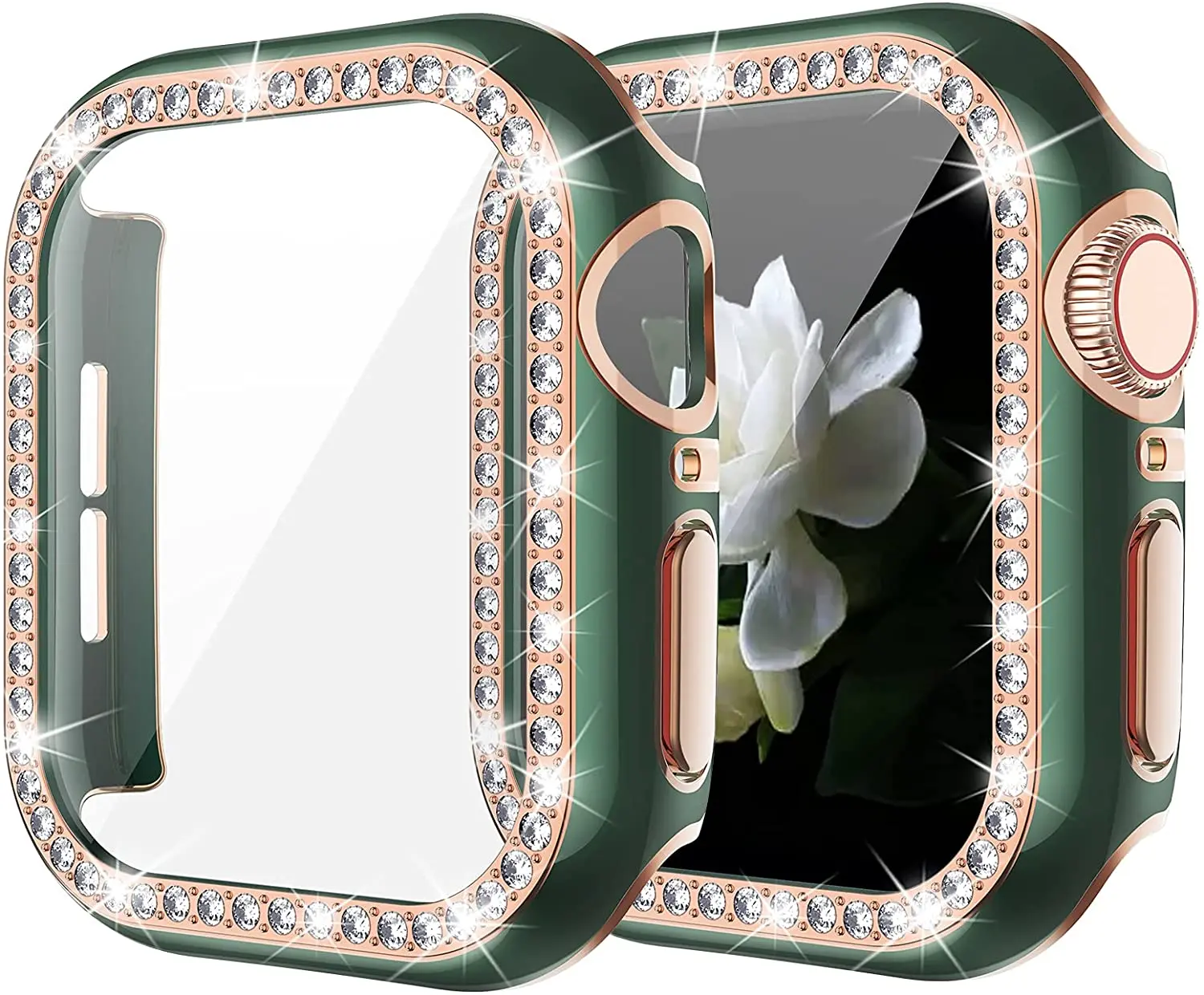 Bling Glass + Cover Per Apple Watch Case 40Mm 44Mm 42Mm 38Mm Iwatch Diamond Bumper + Pellicola Salvaschermo Apple Watch Serie 6 4 5 Se