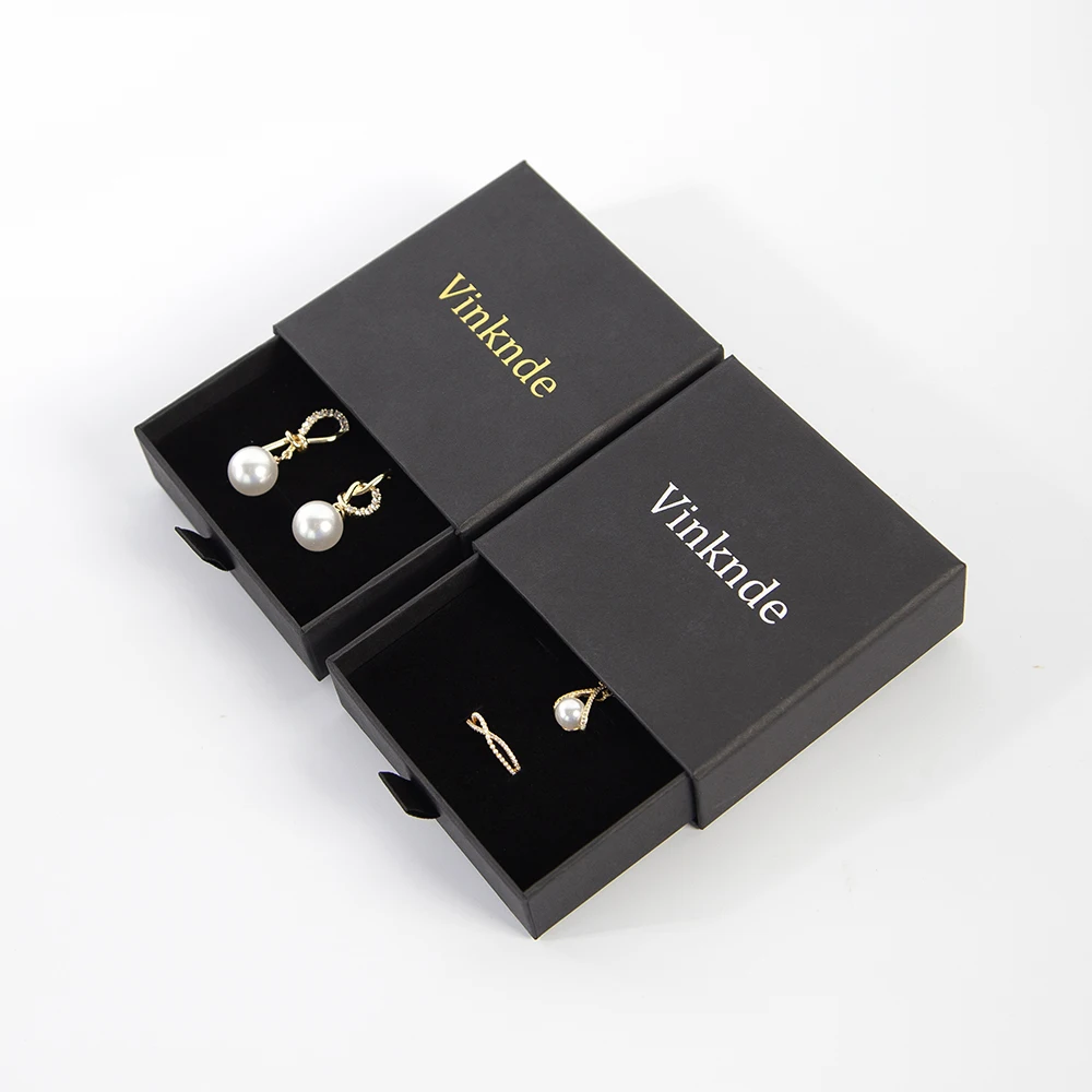 12pcs Custom Logo Black Kraft Paper Drawer Jewelry Packaging Boxes Travel Bracelets Earrings Rings Storage Gift Present Box Case wholesale price drawer jewelry display storage tray jewellery organizer box earrings holder rings packaging watch necklace stand