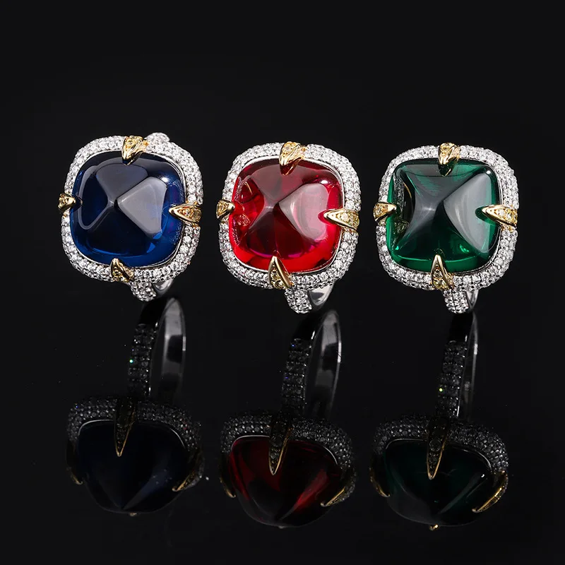 

Classic 14*14mm Sugar Tower Lab Created Sapphire Ruby Emerald Ring For Women 925 Sterling Silver Original Certified Jewelry Gift