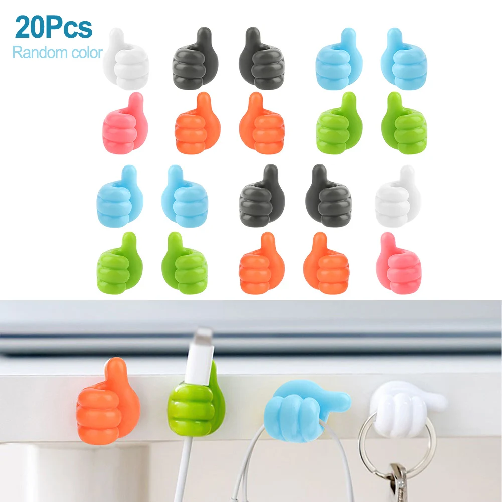 

20PCS Silicone Thumb Wall Hook Cable Management Wire Organizer Clips Wall Hooks Hanger Storage Holder For Kitchen Bathroom