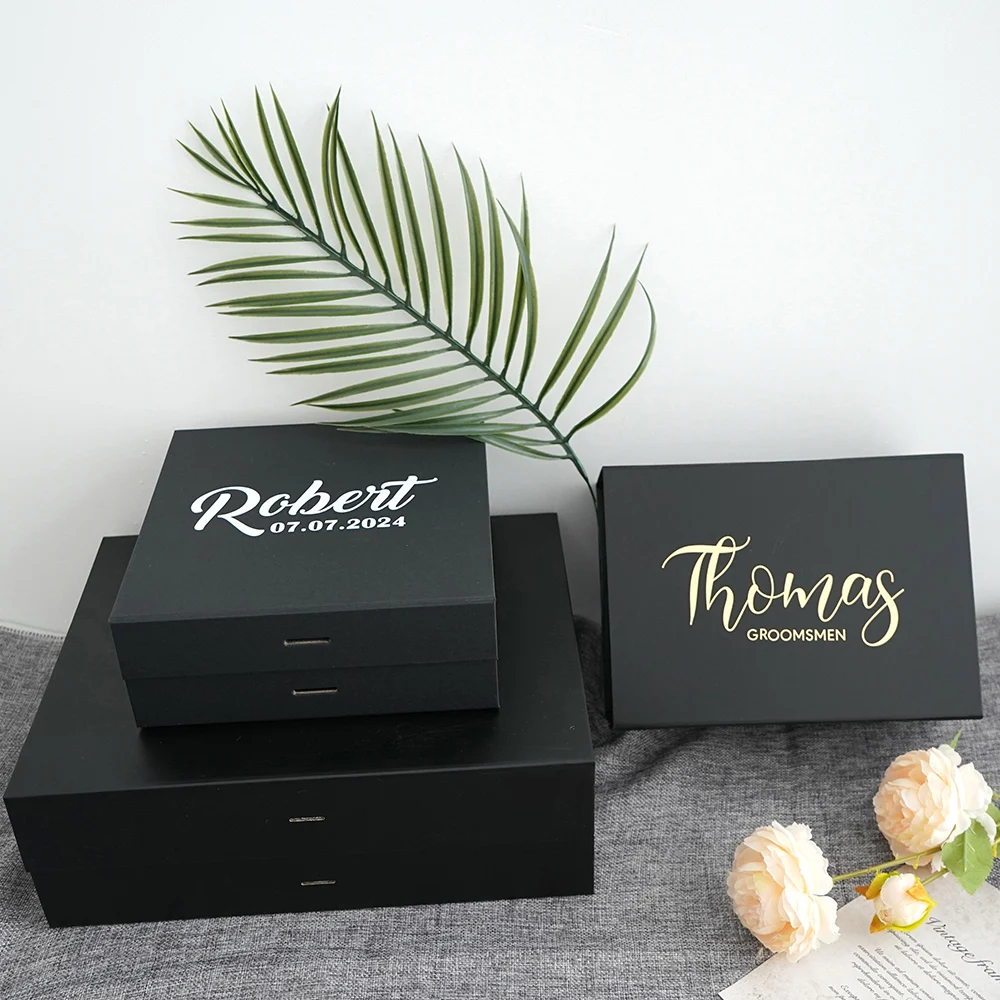 Customized Black Gift Box for Groomsmen and Best Man – Elegant Wedding and Bachelor Party Favors