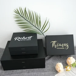 Customized Black Gift Box for Groomsmen and Best Man - Elegant Wedding and Bachelor Party Favors (Rose Gold Text)