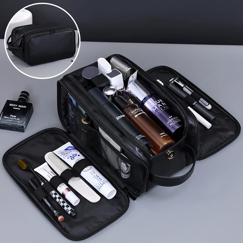 Multi Pockets PU Toiletry Bag For Women Men Travel Essentials Makeup Bag Waterproof Hanging Bag Cosmetic Washing Organizer Bag