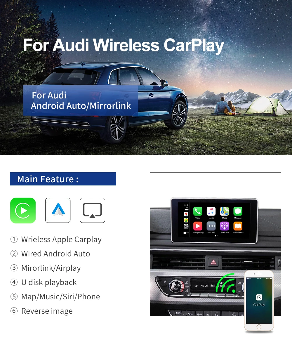 Wireless Apple CarPlay Android Auto Interface Box for Audi A4 A5 Q5 Airplay Mirrorlink Rear Camera Car Play