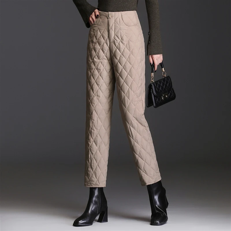 

Winter Keep Warm Padded Loose Pants For Women Casual Ankle Length Wide Leg Quilted Thick Pants Lady Chic Warm Trousers