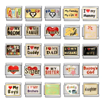 Sister Mom Dad Son Daughter Love Family Series Italian Charm Link Fit 9mm Stainless Steel Module Bracelet DIY Jewelry Wholesale 1