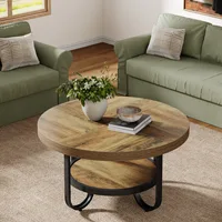 Tribesigns Table basse ronde à 2 niveaux avec étagère de rangement pour le salon, table de cocktail centrale de 31,1 pouces avec méta incurvée robuste 4