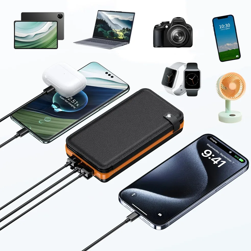 4개의 태양광 패널이 있는 파워 뱅크, 50000mAh 휴대용 태양광 외장 배터리, IOS 안드로이드 USB-A USB-C 호환 태양광 파워 뱅크