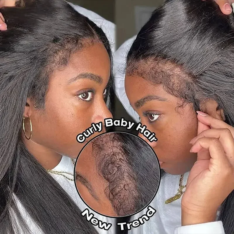 40 42 Inch Kinky Straight Human Hair Wigs 13x4 HD Lace Frontal Human Hair Wigs for Women Gluless Yaki Straight Wear And Go Wig