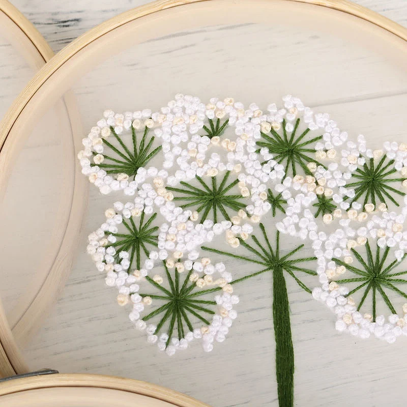 embroidery set DIY embroidery white flowers plants pattern starter kit cross stitch needlework tools handmade craft
