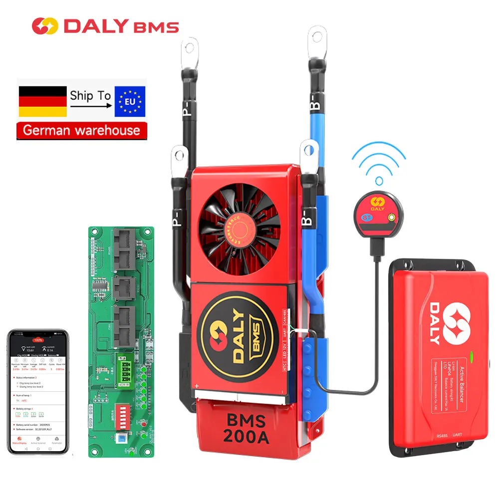 Daly Smart Bms Lifepo4 Ventola Della Batteria 150A Bms 4S 12V 8S 24V 16S 48V 100A 200A 250A Batteria 18650 Consegna In 5 Giorni