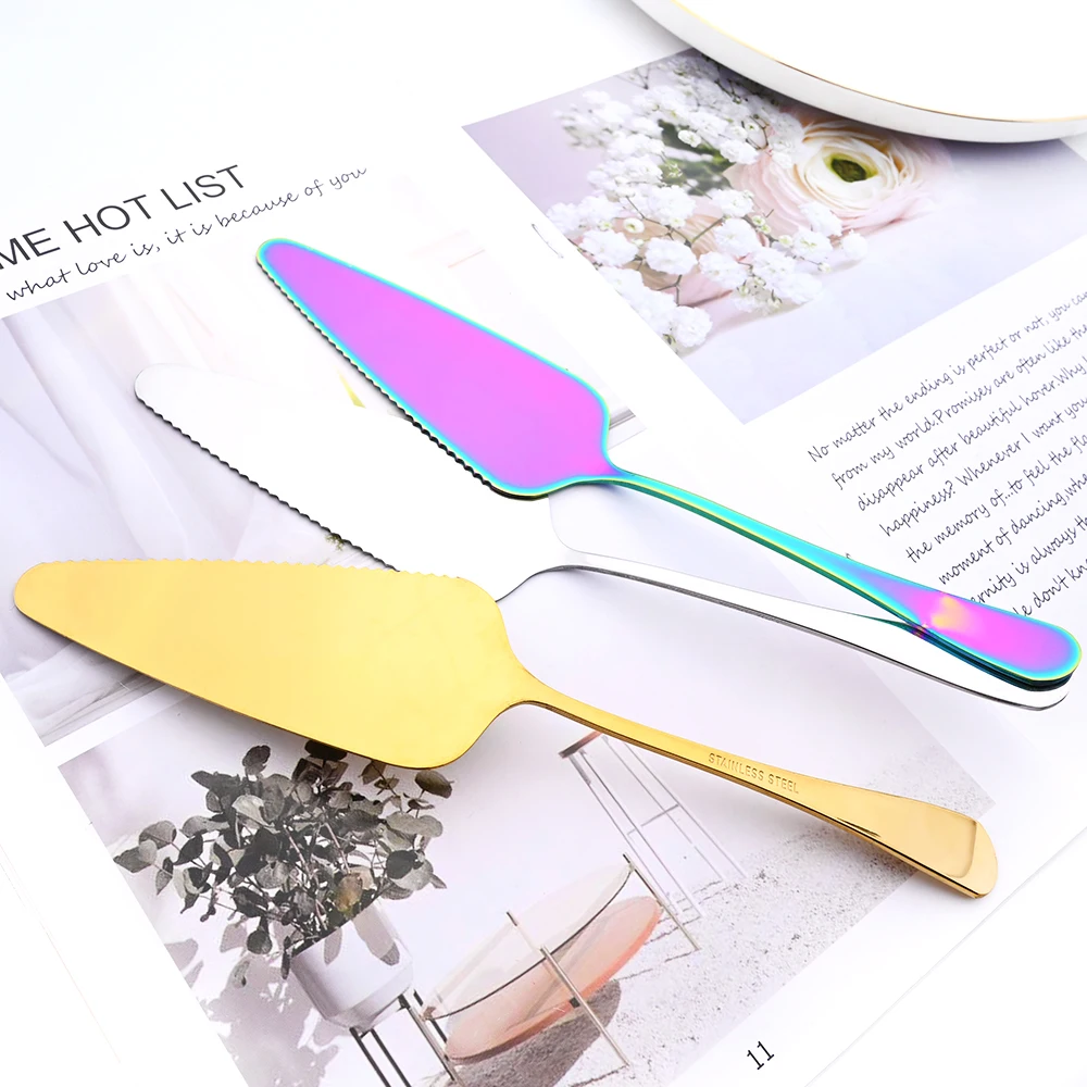 Drmfiy Colorful Dinnerware Set Stainless Steel Cutlery Cake Shovel Knife Pizza Cheese Cake Spatula Baking Accessories Tools