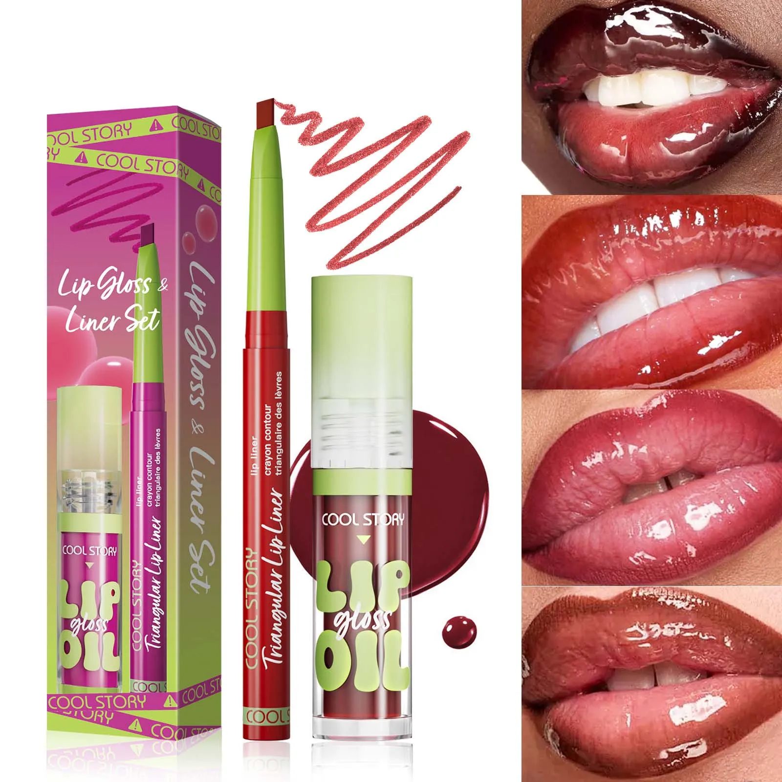 2pcs Lips Contour Makeup Kit Matte Lip Liner with Moisturizing Plumping Lip Gloss Lip Oil Combo Set  Lips Cosmetics - 3