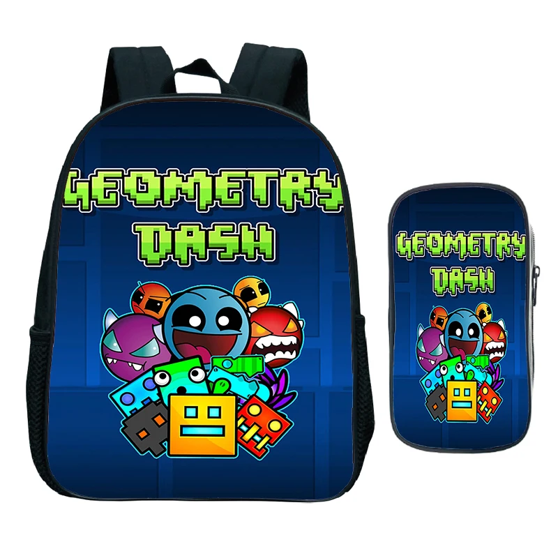 Ensemble de sac à dos Geometry Dash 3D Print pour enfants, sac d'école étanche pour garçons et filles d'âge alth, sac de maternelle de dessin animé en colère, 2 pièces