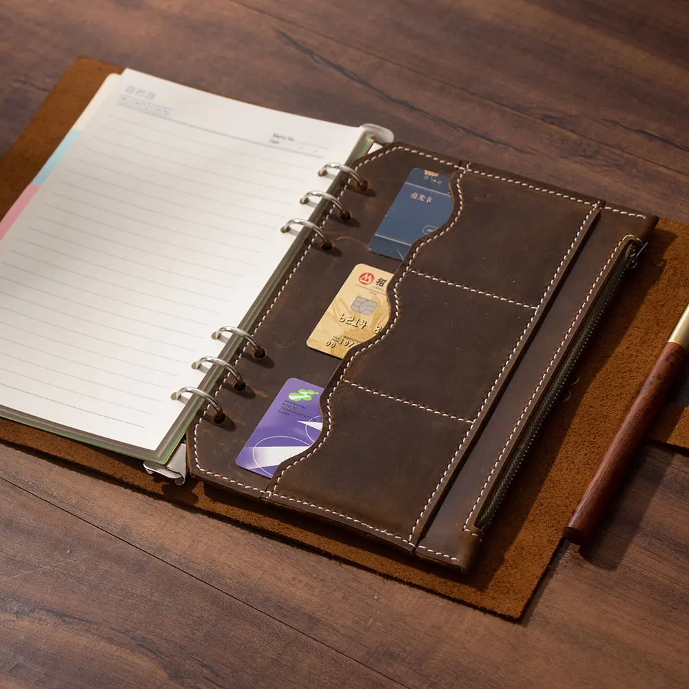 Genuíno Couro Couro Couro Vintage Notebook Livro de Anotações do Viajante Artesanal Planejador de Folhas Soltas Sketchbook Diário Marrom - Imagem 6