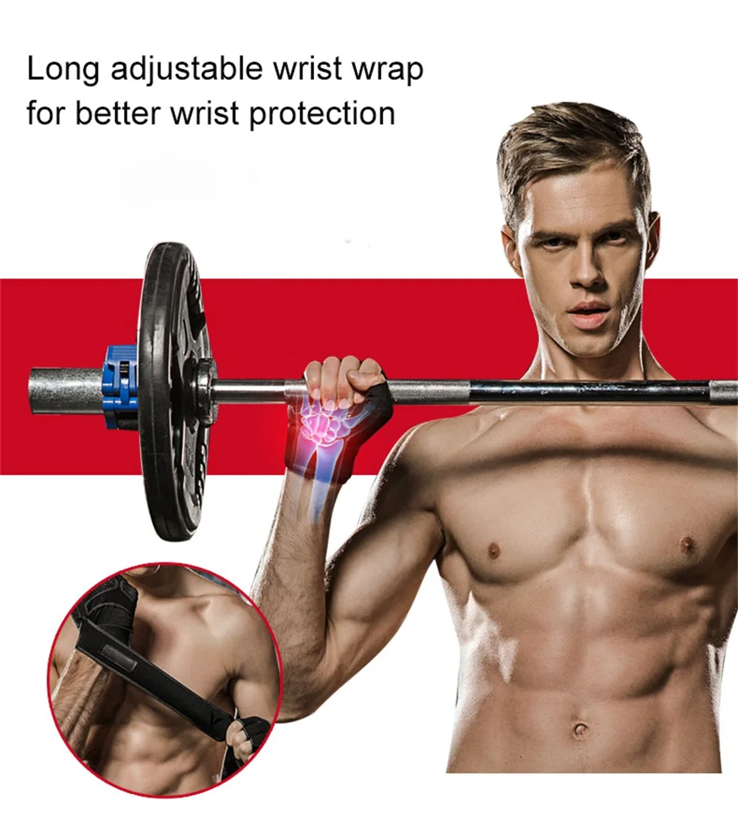 One Pair Gym Gloves with Wrist Wrap Support Half Finger Non Slip Training Gym Workout Gloves for Dumbbells 5