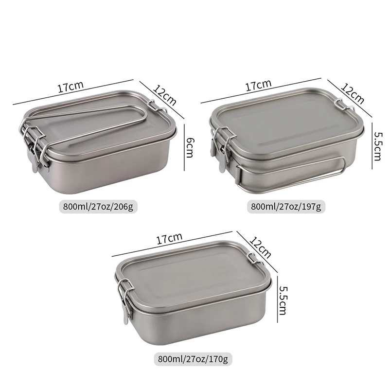 800ml/1200ml Healthy Titanium Alloy Portable Bento Dinner Box Leak-Proof Lunch Box Rectangle Food Storage Containers TitaniumBox 3