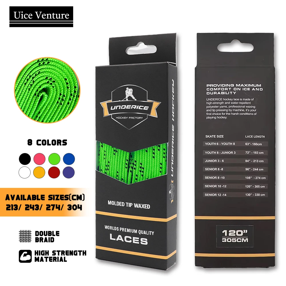 Ice Hockey Shoelaces Box Packed Ice Hockey Skate Laces 84/96/108/120in Dual Layer Braid Extra Reinforced Shoelace