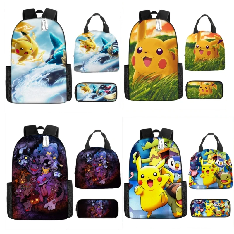 

3PCS Pikachu Pokémon Backpack Insulation Bag Cooler Bag Lunch Bag Pencil Bag Children's Travel Men and Women Portable Zipper Bag