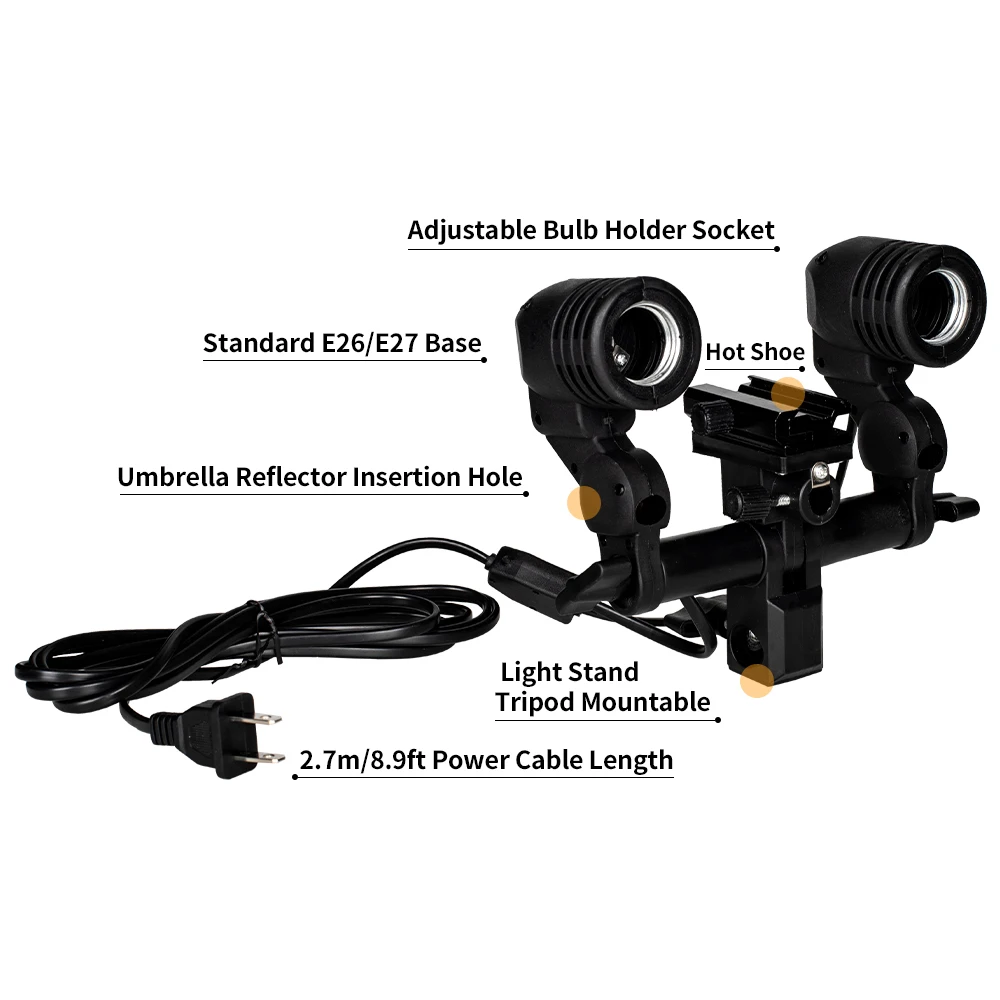 SH-portalámparas doble para fotografía, enchufe E27, Cable de 1,8 m con bombilla de paraguas suave, soporte de 2M para luz de relleno
