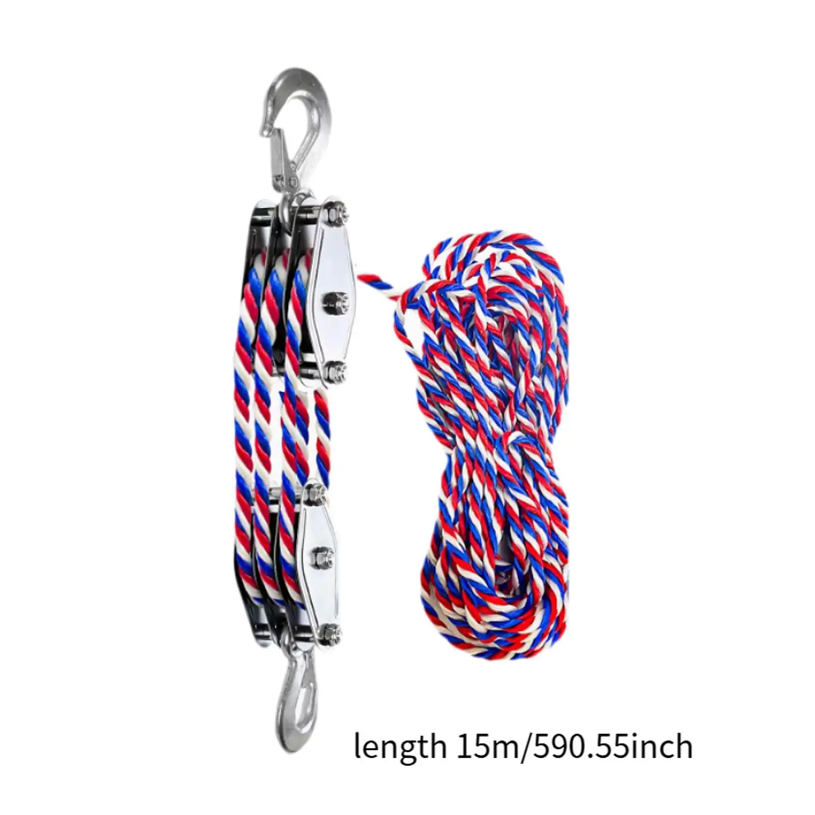 Block and Tackle Pulley System with 15 M Rope 1100lbs Rope Hoist Pulley System for Warehouse Lifting Objects Utility Accessories