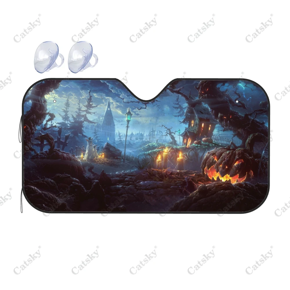 

Universal Car Windshield Sunshade,Halloween Pumpkin Wizard Ghost Sun Shield Protector Foldable Sun Visor Covers Car Accessories