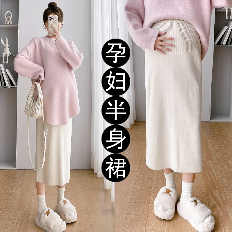 임산부용 니트 임산부 스커트, 뒷면 스플릿 연필, 복부 하의, 임산부용 의류, 341  가을 겨울 패션