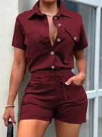 Ladies' summer jumpsuit waist cinched short sleeved jumpsuit elegant jumpsuit loose 626 - Image 5