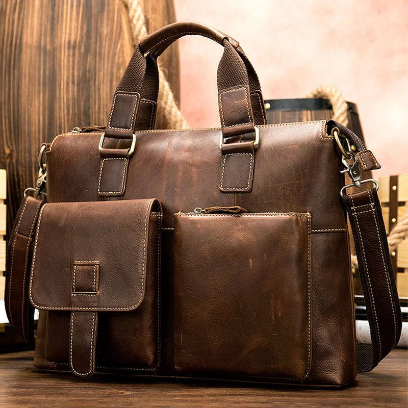 

Mens Leather Briefcase Hand Bag Genuine Business Working Totes Of Doctor Office Man Shoulder 40cm